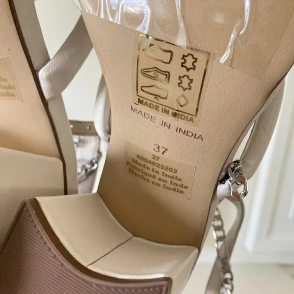 NWOB Free People Parker Creme Leather Chain Heels Sz 37